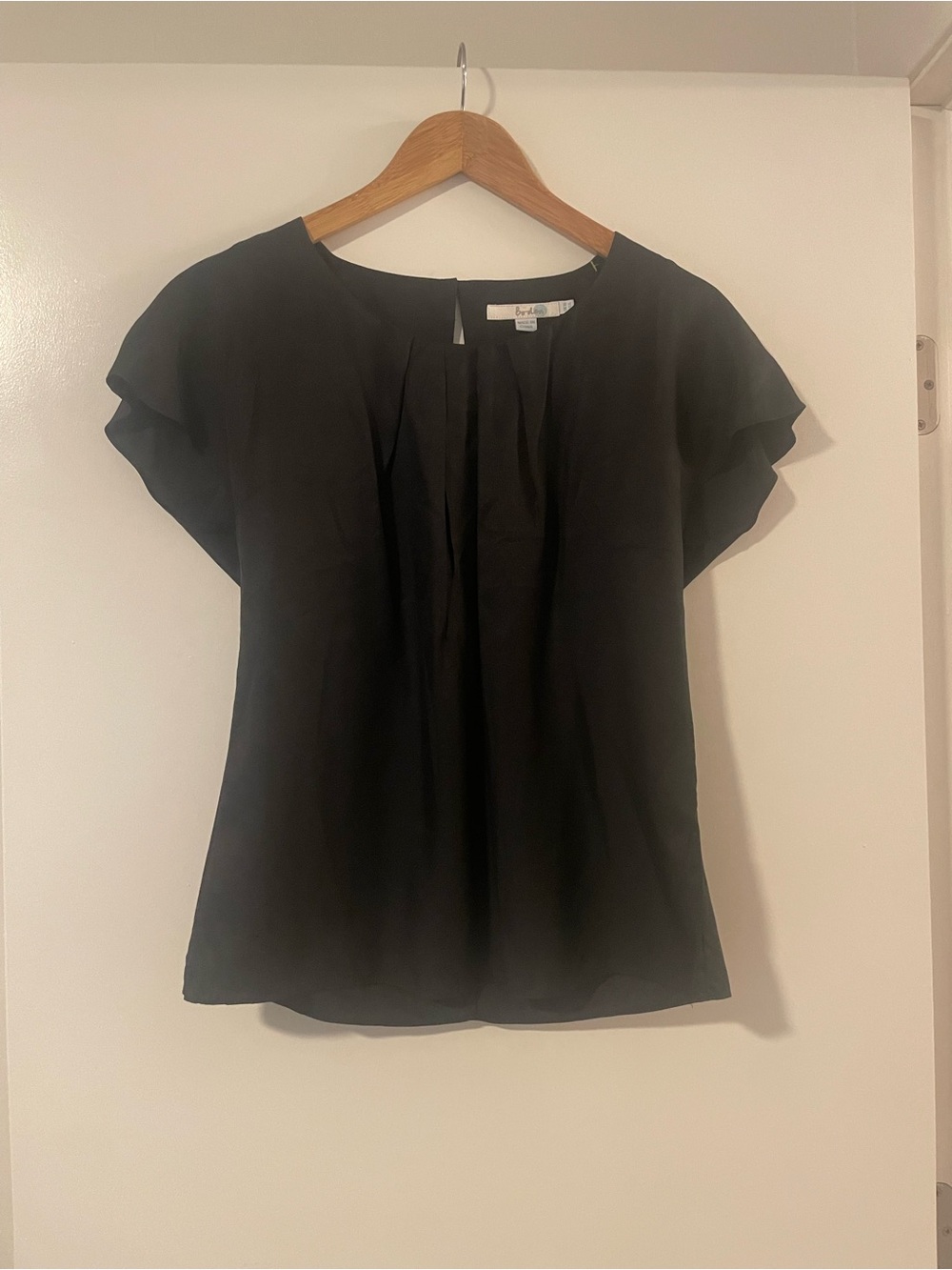 Boden Black classic silk blend Flutter-Sleeve Blouse